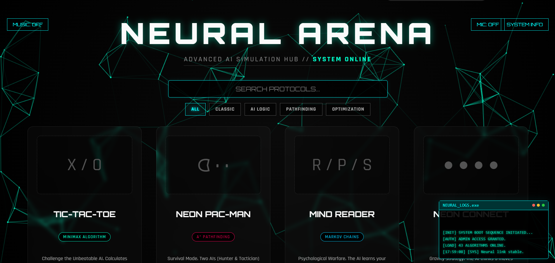 Neural Arena platform — AI game website with machine learning models built using Django and TensorFlow